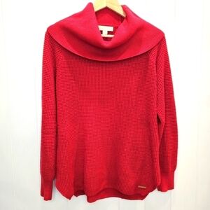 Micheal Kors Sweater Women's Size Medium Red Cowl Neck Pullover Ribbed